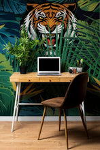 Load image into Gallery viewer, Hidden Tiger Behind Jungle Leaves Wall Mural. Peel and Stick Wallpaper. Safari Wildlife Illustration. #6351
