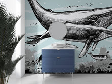 Carregar imagem no visualizador da galeria, Whale, Dolphin, Killer Whale Wall Mural. Underwater Sea Life Drawing Design. Peel and Stick Wall Mural. #6354
