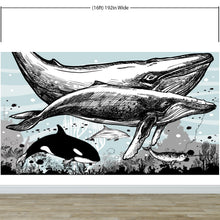 Cargar imagen en el visor de la galería, Whale, Dolphin, Killer Whale Wall Mural. Underwater Sea Life Drawing Design. Peel and Stick Wall Mural. #6354
