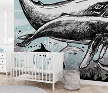 Carregar imagem no visualizador da galeria, Whale, Dolphin, Killer Whale Wall Mural. Underwater Sea Life Drawing Design. Peel and Stick Wall Mural. #6354
