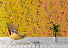 Cargar imagen en el visor de la galería, Botanical Flower Garden With Yellow Orange Background Wall Mural. Blossom Flower Decor. #6355
