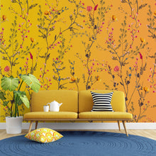 Cargar imagen en el visor de la galería, Botanical Flower Garden With Yellow Orange Background Wall Mural. Blossom Flower Decor. #6355
