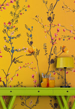 Cargar imagen en el visor de la galería, Botanical Flower Garden With Yellow Orange Background Wall Mural. Blossom Flower Decor. #6355
