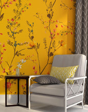 Load image into Gallery viewer, Botanical Flower Garden With Yellow Orange Background Wall Mural. Blossom Flower Decor. #6355
