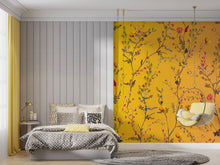 Carregar imagem no visualizador da galeria, Botanical Flower Garden With Yellow Orange Background Wall Mural. Blossom Flower Decor. #6355
