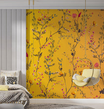 Cargar imagen en el visor de la galería, Botanical Flower Garden With Yellow Orange Background Wall Mural. Blossom Flower Decor. #6355
