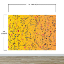 Load image into Gallery viewer, Botanical Flower Garden With Yellow Orange Background Wall Mural. Blossom Flower Decor. #6355
