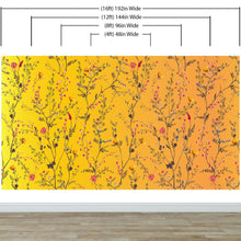 Load image into Gallery viewer, Botanical Flower Garden With Yellow Orange Background Wall Mural. Blossom Flower Decor. #6355
