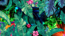 Load image into Gallery viewer, Rainforest Jungle Tropical Wallpaper. Green Flowers and Palm Tree Leaves Design. #6357
