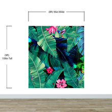 Load image into Gallery viewer, Rainforest Jungle Tropical Wallpaper. Green Flowers and Palm Tree Leaves Design. #6357
