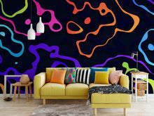 Load image into Gallery viewer, Colorful Abstract Fluid Lines Wallpaper. Peel and Stick Wall Mural. #6358
