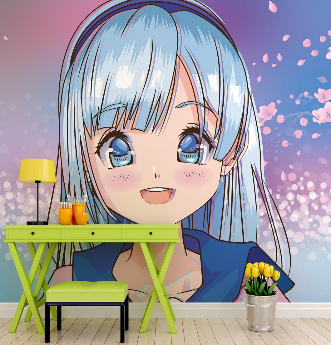 Cute Girl Anime Wall Mural. Japanese Style Animation Design. #6360