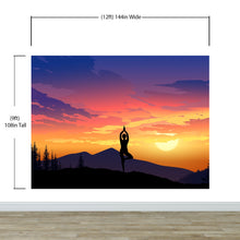 Load image into Gallery viewer, Yoga Meditating On Top of Mountain View Wall Mural. Calm Sunrise Design Peel and Stick Wallpaper. #6364
