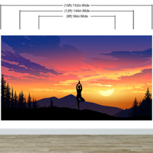 Cargar imagen en el visor de la galería, Yoga Meditating On Top of Mountain View Wall Mural. Calm Sunrise Design Peel and Stick Wallpaper. #6364
