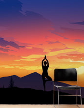 Load image into Gallery viewer, Yoga Meditating On Top of Mountain View Wall Mural. Calm Sunrise Design Peel and Stick Wallpaper. #6364
