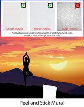 Cargar imagen en el visor de la galería, Yoga Meditating On Top of Mountain View Wall Mural. Calm Sunrise Design Peel and Stick Wallpaper. #6364
