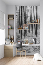 Cargar imagen en el visor de la galería, Black and White Forest Landscape Wall Mural. Peel and Stick Wallpaper. #6365
