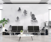 Load image into Gallery viewer, Foggy Forest Wallpaper Black and White Wall Mural. #6368
