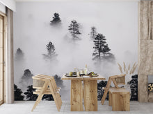 Load image into Gallery viewer, Foggy Forest Wallpaper Black and White Wall Mural. #6368
