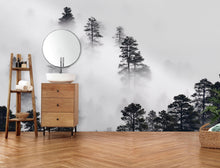 Load image into Gallery viewer, Foggy Forest Wallpaper Black and White Wall Mural. #6368
