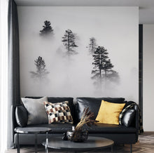 Load image into Gallery viewer, Foggy Forest Wallpaper Black and White Wall Mural. #6368
