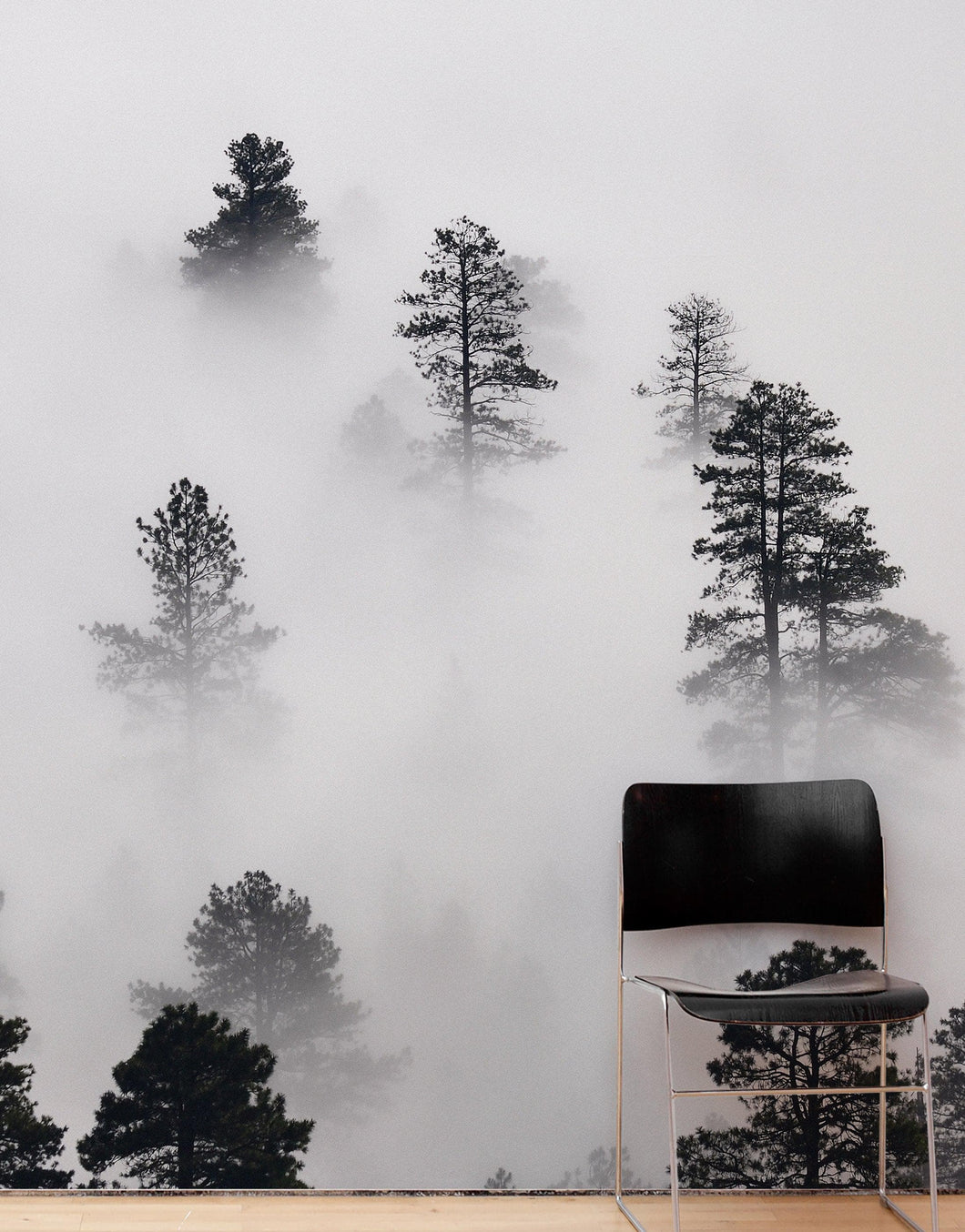 Foggy Forest Wallpaper Black and White Wall Mural. #6368