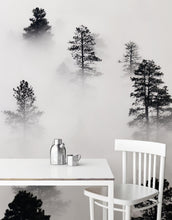 Load image into Gallery viewer, Foggy Forest Wallpaper Black and White Wall Mural. #6368
