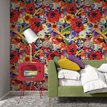 Load image into Gallery viewer, Colorful Blooming Flower Wall Mural. Tropical Floral Design Pattern Peel and Stick Wallpaper. #6370
