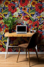 Cargar imagen en el visor de la galería, Colorful Blooming Flower Wall Mural. Tropical Floral Design Pattern Peel and Stick Wallpaper. #6370
