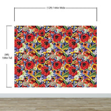 Load image into Gallery viewer, Colorful Blooming Flower Wall Mural. Tropical Floral Design Pattern Peel and Stick Wallpaper. #6370
