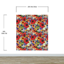 Load image into Gallery viewer, Colorful Blooming Flower Wall Mural. Tropical Floral Design Pattern Peel and Stick Wallpaper. #6370
