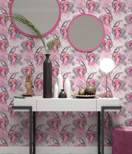 Load image into Gallery viewer, Pink Mermaid Wall Mural. Magical Cute Mermaid and Seahorse in Ocean Peel and Stick Wallpaper. #6371
