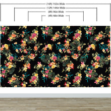 Load image into Gallery viewer, Tropical Flower Wall Mural. Paradise Botanical Flowers and Leave Black Background. #6372
