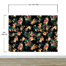 Load image into Gallery viewer, Tropical Flower Wall Mural. Paradise Botanical Flowers and Leave Black Background. #6372
