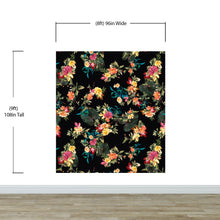 Load image into Gallery viewer, Tropical Flower Wall Mural. Paradise Botanical Flowers and Leave Black Background. #6372
