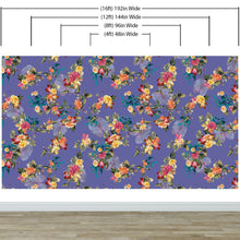 Load image into Gallery viewer, Tropical Flower Wall Mural. Paradise Botanical Flowers and Leave Purple Very Peri Color Background. #6376
