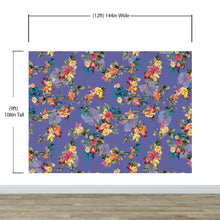 Load image into Gallery viewer, Tropical Flower Wall Mural. Paradise Botanical Flowers and Leave Purple Very Peri Color Background. #6376
