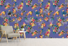 Load image into Gallery viewer, Tropical Flower Wall Mural. Paradise Botanical Flowers and Leave Purple Very Peri Color Background. #6376
