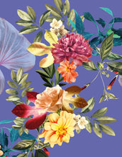 Cargar imagen en el visor de la galería, Tropical Flower Wall Mural. Paradise Botanical Flowers and Leave Purple Very Peri Color Background. #6376
