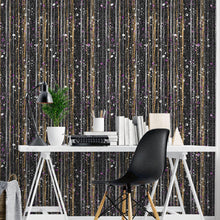 Load image into Gallery viewer, Glamour Gold Stripe Wall Mural. White and Purple Dot Peel and Stick Wallpaper. #6378
