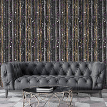 Load image into Gallery viewer, Glamour Gold Stripe Wall Mural. White and Purple Dot Peel and Stick Wallpaper. #6378
