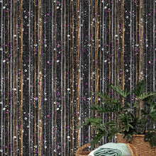 Load image into Gallery viewer, Glamour Gold Stripe Wall Mural. White and Purple Dot Peel and Stick Wallpaper. #6378
