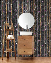 Load image into Gallery viewer, Glamour Gold Stripe Wall Mural. White and Purple Dot Peel and Stick Wallpaper. #6378
