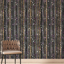 Load image into Gallery viewer, Glamour Gold Stripe Wall Mural. White and Purple Dot Peel and Stick Wallpaper. #6378
