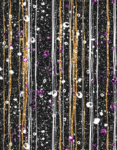 Load image into Gallery viewer, Glamour Gold Stripe Wall Mural. White and Purple Dot Peel and Stick Wallpaper. #6378
