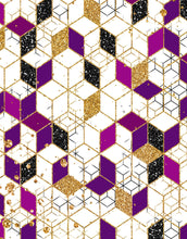 Load image into Gallery viewer, Abstract 3D Cube Shape Wall Mural. Geometric Cube Minimalistic Purple and Gold Peel and Stick Wallpaper. #6380
