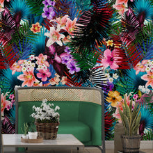 Load image into Gallery viewer, Colorful Tropical Foliage Pattern Wall Mural. Peel and Stick Wallpaper. #6382
