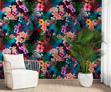 Cargar imagen en el visor de la galería, Colorful Tropical Foliage Pattern Wall Mural. Peel and Stick Wallpaper. #6382
