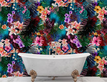 Cargar imagen en el visor de la galería, Colorful Tropical Foliage Pattern Wall Mural. Peel and Stick Wallpaper. #6382
