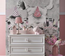 Cargar imagen en el visor de la galería, Safari Baby Animals Wall Mural. Baby Elephant, Giraffe, Rhino, Lion and Zebra Peel and Stick Wallpaper. #6383
